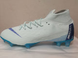 Nike Mercurial Superfly VI Academy MG Cleat White Blue High Cut - soccerstory
