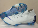 Nike Mercurial Superfly VI Academy MG Cleat White Blue High Cut - soccerstory