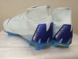 Nike Mercurial Superfly VI Academy MG Cleat White Blue High Cut - soccerstory